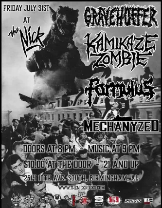 Grave Huffer, Kamikaze Zombie, Formulas, Mechanyzed July 31st at The Nick