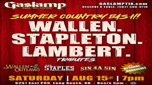 MORGAN WALLEN, CHRIS STAPLETON, and MIRANDA LAMBERT Tributes WALLEN OUTLAWS, THE STAPLES, and SIN 4A SIN... SUMMER COUNTRY BASH!