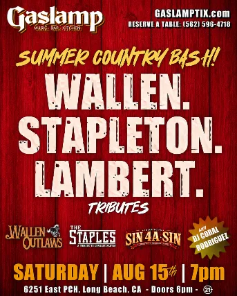 MORGAN WALLEN, CHRIS STAPLETON, and MIRANDA LAMBERT Tributes WALLEN OUTLAWS, THE STAPLES, and SIN 4A SIN... SUMMER COUNTRY BASH!
