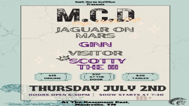 Dark Horse Institute Presents: M.C.D w/ Jaguar On Mars, GINN, Visitor, & Scotty The III