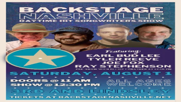 BACKSTAGE NASHVILLE! DAYTIME HIT SONGWRITERS SHOW featuring Earl Bud Lee ,  Tyler Reeve ,  Joe Fox &  Ray Stephenson