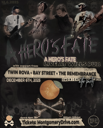 A Hero’s Fate at Will’s Pub with Special Guests Twin Rova, Bay Street, and The Remembrance