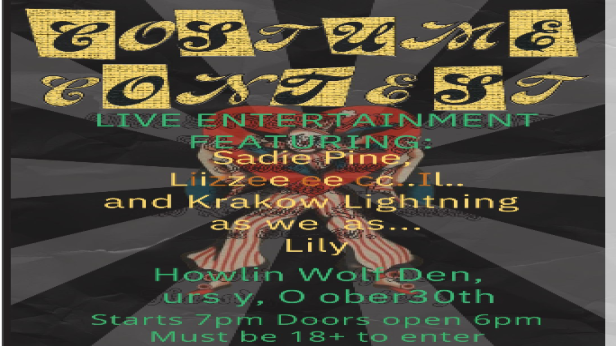 Costume Contest w/ Sadie Pine, Lizette c.l.. & Krakow Lightning