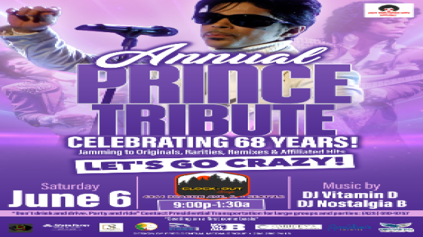 Mizz Tish Productions & Clock-Out Lounge Present: Prince Tribute Night Celebrating Prince's 68th Bday w/ DJs Vitamin D & Nostalgia B